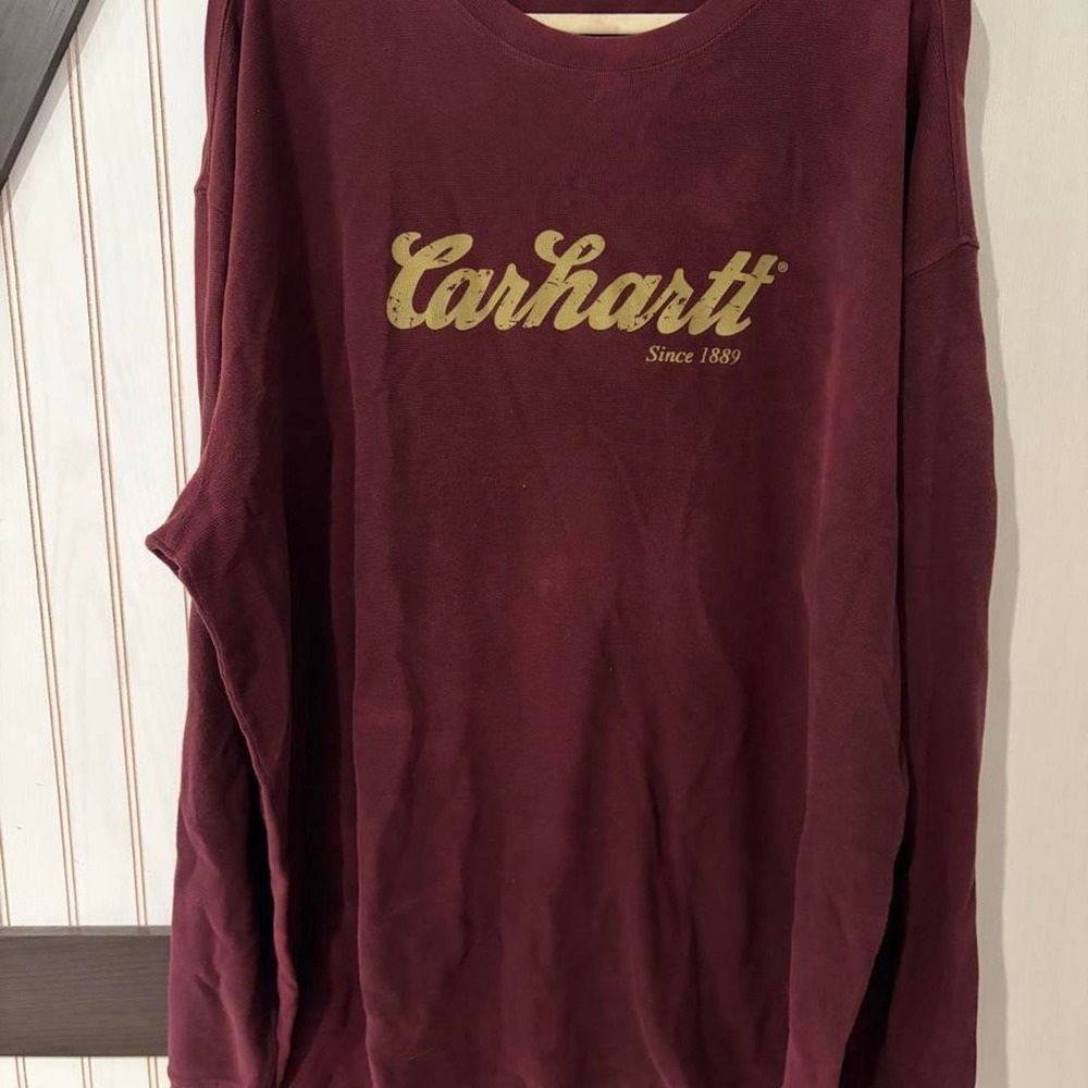 Vintage Carhartt Long Sleeve Maroon Shirt 2X Waffle Knit